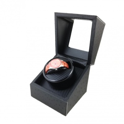 Watch Winder 1 + 0 - Piele Ecologica Neagra cu Imprimeu Strut - WW3903 foto