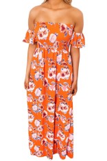RV471-19 Rochie maxi colorata, de vara, cu umerii goi si maneci scurte foto