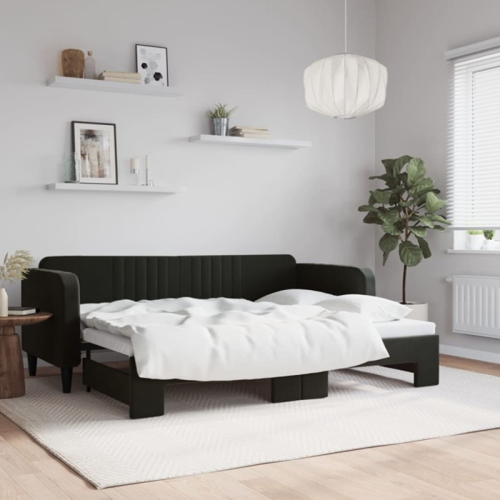vidaXL Pat de zi cu extensie, negru, 80x200 cm, catifea 3197060