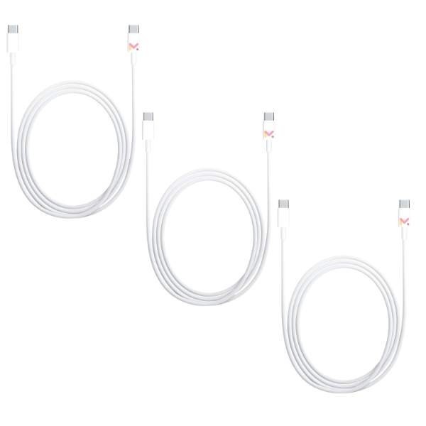Set 3 Cabluri de Date si Incarcare, Type-C / Type-C, Albe, 2A, Viteza 10 Gbps, 1 M