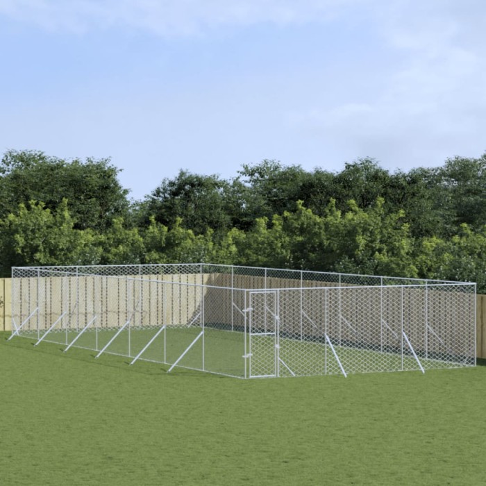vidaXL Padoc de exterior pentru c&acirc;ini argintiu 6x14x2m oțel galvanizat 3190462