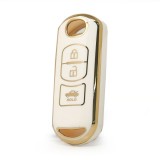 Husa Cheie Mazda, Model slim, 3 Butoane, Tpu, Alb cu contur Auriu