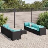 vidaXL Set mobilier de grădină cu perne, 9 piese, negru, poliratan 3308044