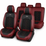 Huse auto premium 5 locuri Carguard Deluxe, rosu-negru, piele ecologica