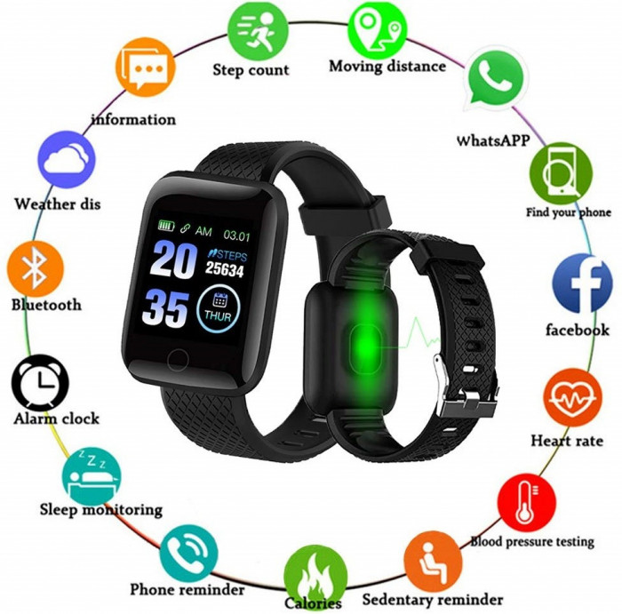 Ceas Inteligent Bluetooth, Bratara Fitness, Meonitorizare Puls, Redare Apeluri, Mesaj si Notificari, Smart Bracelet