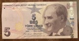 B11 26 - Bancnota foarte veche - Turcia - 5 lire - 2009