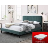 Set pat tapitat Emerald cu saltea pocket, cadru din lemn cu somiera fixa, catifea verde