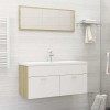 Set mobilier baie, 2 piese, alb și stejar sonoma, PAL
