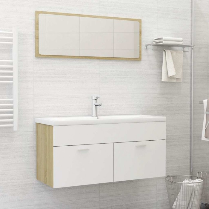 Set mobilier baie, 2 piese, alb și stejar sonoma, PAL