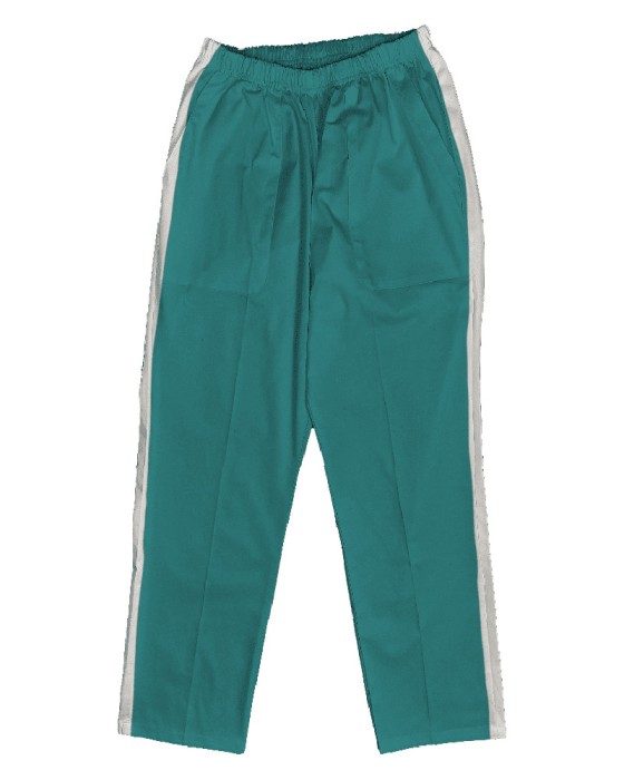 Pantaloni Medicali Pe Stil, Turcoaz inchis cu dunga alba cu Elastan cu Elastic - XL, talia-2-96cm
