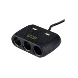 Cumpara ieftin Priza Auto, KlaussTech, 3 Intrari, 2xUSB, Conectare la Bricheta Auto, 120W, Negru