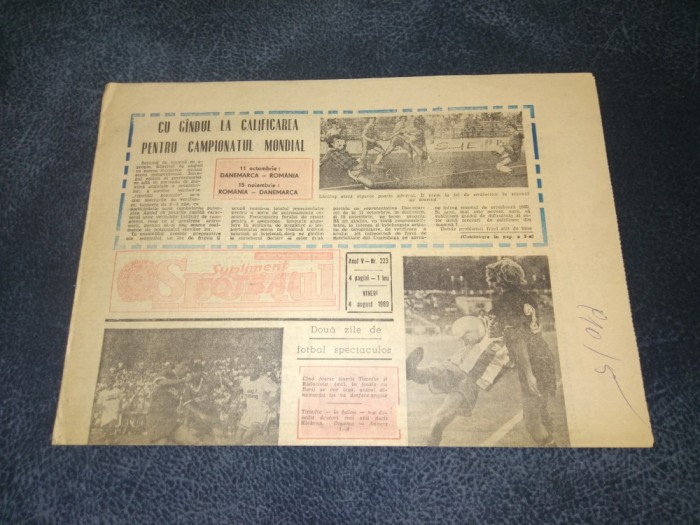 ZIARUL SPORTUL SUPLIMENT FOTBAL 4 AUGUST 1989