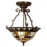 Lustra din fier maro si sticla Tiffany, 2 x 40W, 37x41 cm