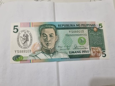 bancnota filipine 5 p 1990 foto