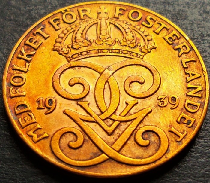 Moneda istorica 2 ORE - SUEDIA, anul 1939 *cod 1339 B = GUSTAF V
