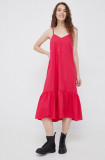 Sisley rochie din bumbac culoarea roz, midi, evazati