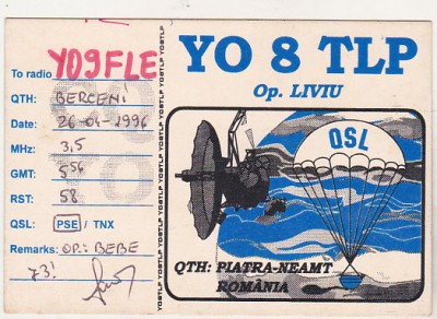 bnk cp Carte postala QSL - Piatra Neamt - 1996 foto