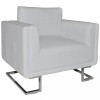 vidaXL Fotoliu Cub Alb Piele Ecologică &amp; Naturală, Picioare Cromate, 85.5x63x74 cm, Confortabil, Design Modern