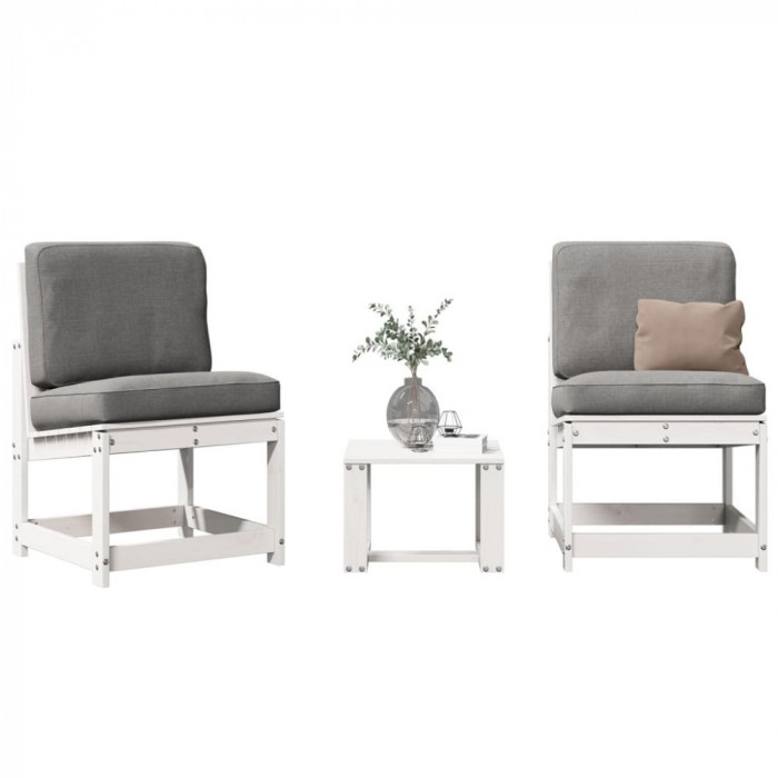 Gossi set mobilier de gradina, 3 piese, alb, lemn masiv de pin