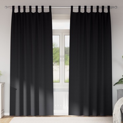 vidaXL Perdele opace cu perdele 2 pcs Negru 225 x 140 cm Poliester foto
