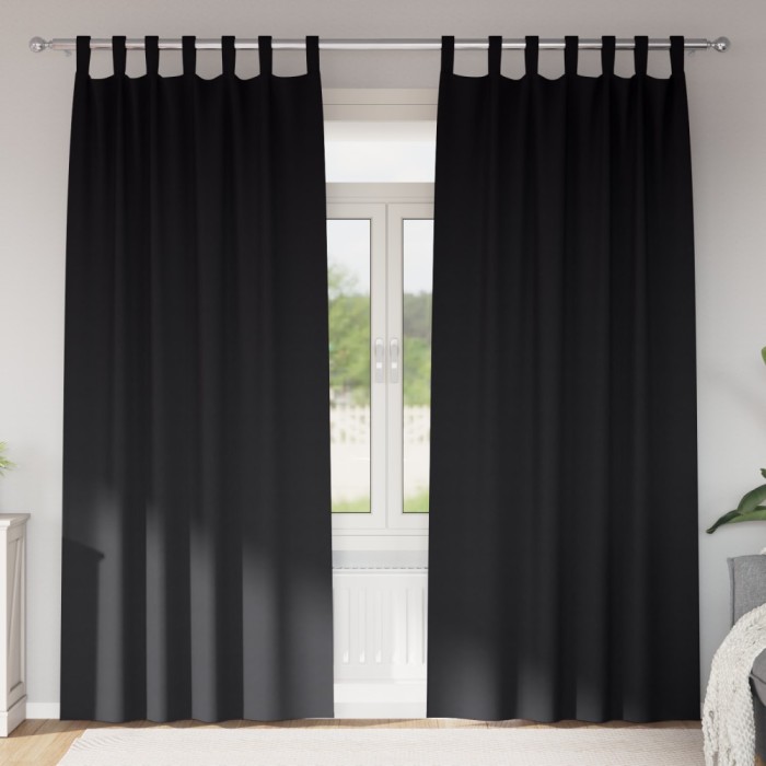vidaXL Perdele opace cu perdele 2 pcs Negru 225 x 140 cm Poliester