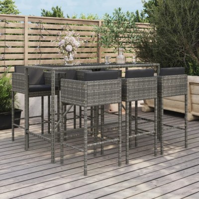 Gossi set mobilier bar de gradina cu perne, 7 piese, gri, poliratan foto