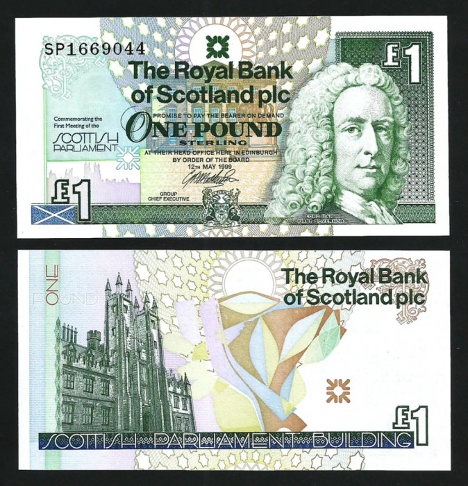 !!! SCOTIA - 1 POUND 1999 , COMM - P 360 - UNC / PRIMA INTALNIRE A PARLAMENTULUI SCOTIAN