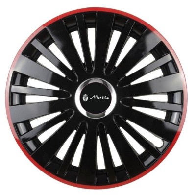 Set 4 Capace Roti pentru Matiz, model Falcon Black Cu Rama Rosie, R16, MATIZ foto