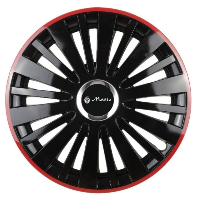 Set 4 Capace Roti pentru Matiz, model Falcon Black Cu Rama Rosie, R16, MATIZ