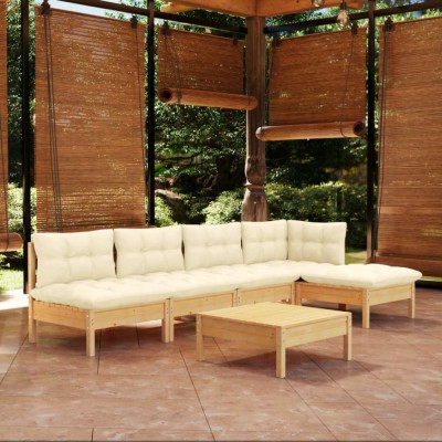 vidaXL Set mobilier grădină cu perne crem, 6 piese, lemn de pin 3096340 foto