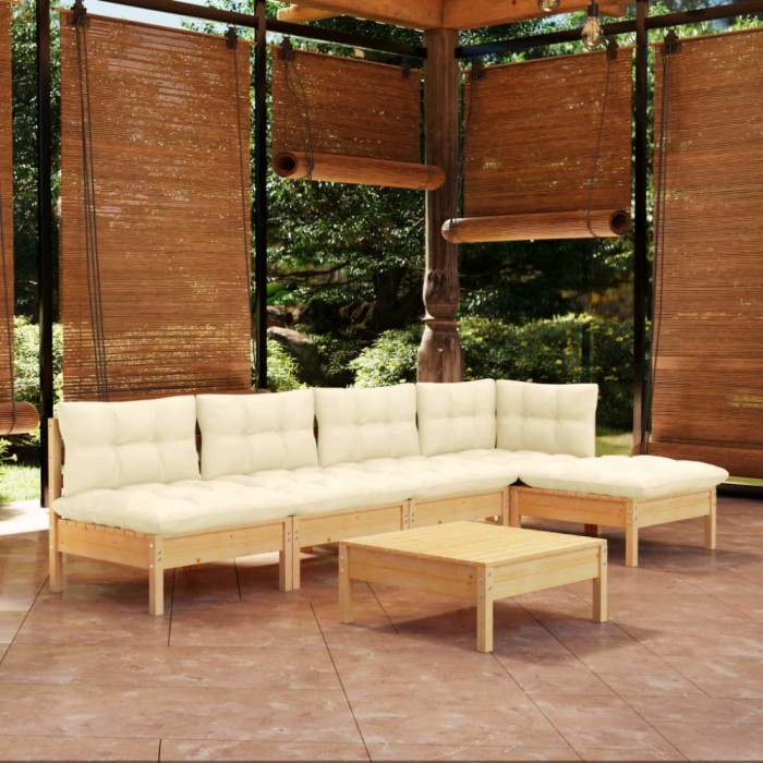 vidaXL Set mobilier grădină cu perne crem, 6 piese, lemn de pin 3096340