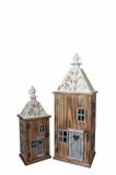 Cumpara ieftin Set 2 felinare lemn maro gri cu led 18 x 14 x 46, 24,5 x 19 x 67 cm