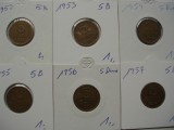 ROMANIA -SET COMPLET 5 BANI 1952 +1953 +1954 +1955 +1956 +1957, RPR, L14.39