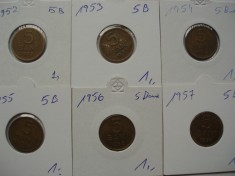 ROMANIA -SET COMPLET 5 BANI 1952 +1953 +1954 +1955 +1956 +1957, RPR, L14.39
