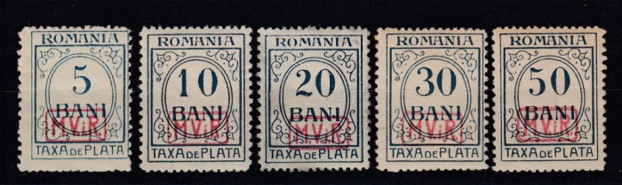 ROMANIA 1918 TAXA DE PLATA-ROMANIA- CU SUPRATIPAR MVIR IN CASETA GUMA ORIGINALA