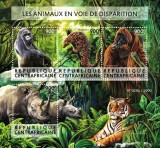 Timbre Africa Centrala 2015, Animale in Pericol, Set Complet + Bloc, MNH, Colita, Tematica Fauna, Colectie