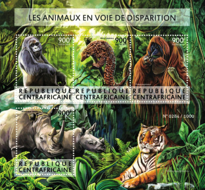 AFRICA CENTRALA 2015 - Animale in pericol /set complet-colita + bloc MNH foto