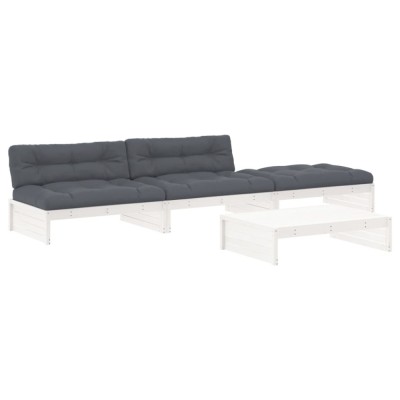 Set mobilier de gradina cu perne, 4 piese, alb, lemn masiv foto