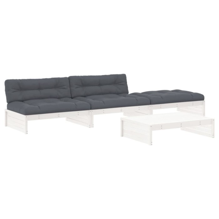 Set mobilier de gradina cu perne, 4 piese, alb, lemn masiv