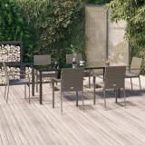 VidaXL Set mobilier de grădină cu perne, 7 piese, negru/gri, poliratan