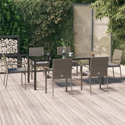 vidaXL Set mobilier de grădină cu perne, 7 piese, negru/gri, poliratan foto