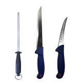 Cumpara ieftin Set profesional de macelarie, dezosat, transat, filetat, 2 cutite, otel carbon, masat pentru ascutit
