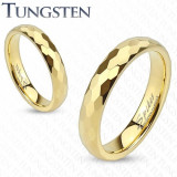 Inel tungsten - inel auriu şlefuit &icirc;n hexagoane - Marime inel: 48