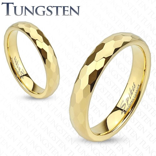 Inel tungsten - inel auriu şlefuit &icirc;n hexagoane - Marime inel: 67
