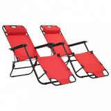 Set 2 Șezlonguri Pliabile vidaXL Roșii, Oțel, Suport Picioare, Tetiere, 2 Poziții, 175x61x87 cm, 120 kg