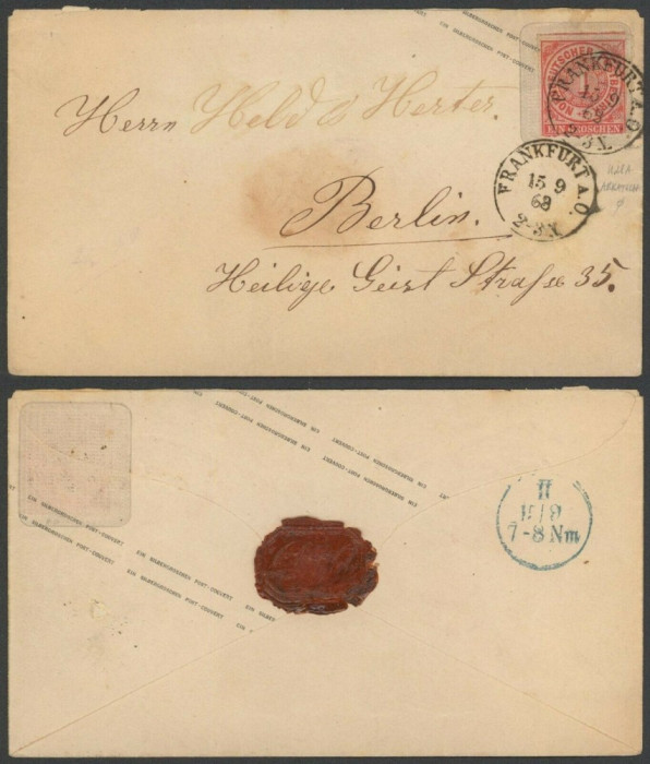 Germany North Confederation 1868 Postal stationery Cover Frankfurt DB.528