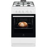 Aragaz Electrolux LKG504013W, Gaz, 4 arzatoare, Autocuratare Catalitica, Timer mecanic, Aprindere integrata plita si cuptor, Grill Electric, Rotisor,
