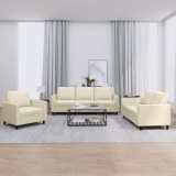 vidaXL Set de canapele cu perne, 3 piese, crem, piele ecologică