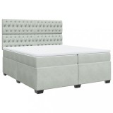 Cumpara ieftin Pat box spring cu saltea, gri deschis, 200x200 cm, catifea