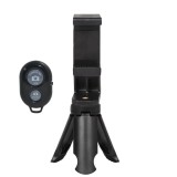 Set mini trepied pentru telefon 8.5 cm cu suport rotativ landscape-portret si telecomanda bluetooth, montura 1 4 inch, ABS negru, prindere telefon 5.5